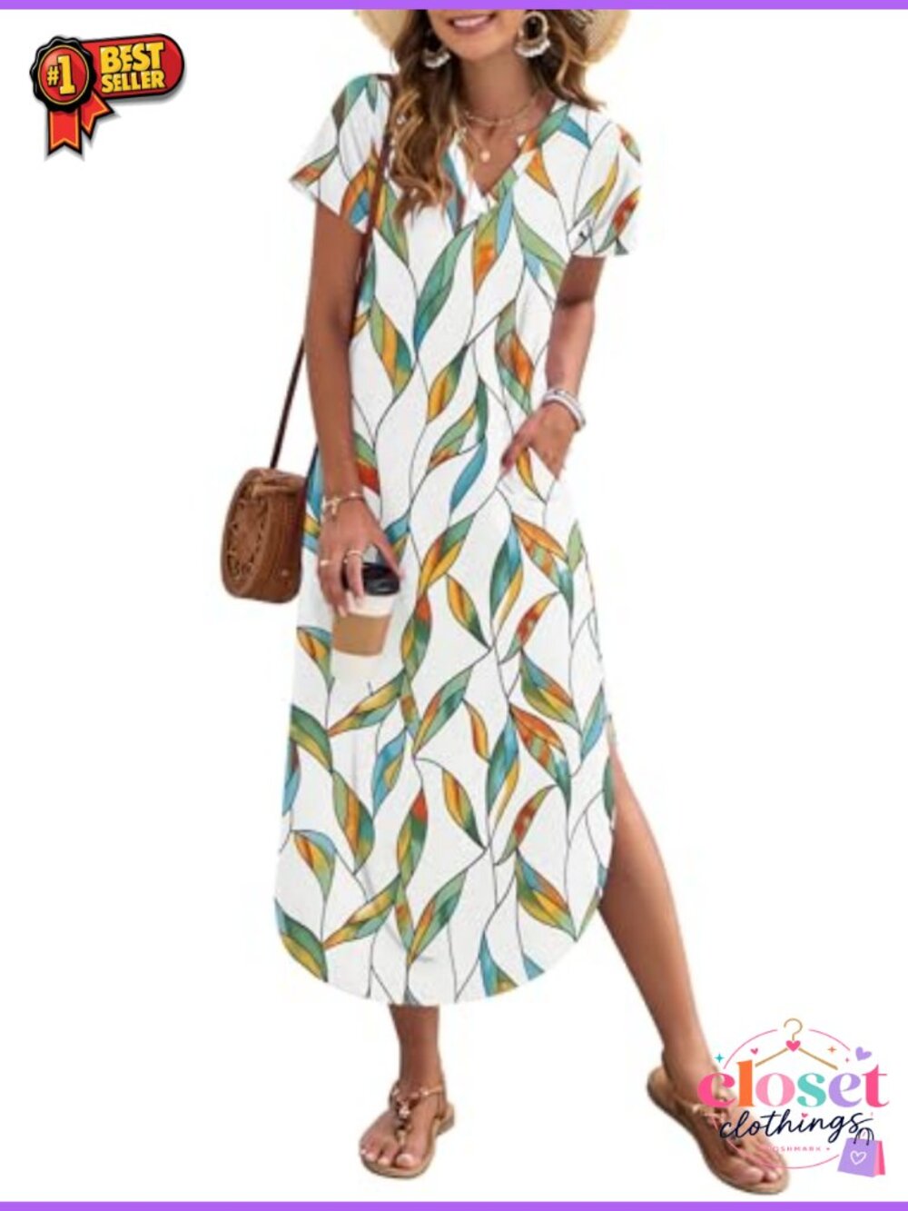 Women's Short Sleeve Maxi Dress with Pockets Casual Summer